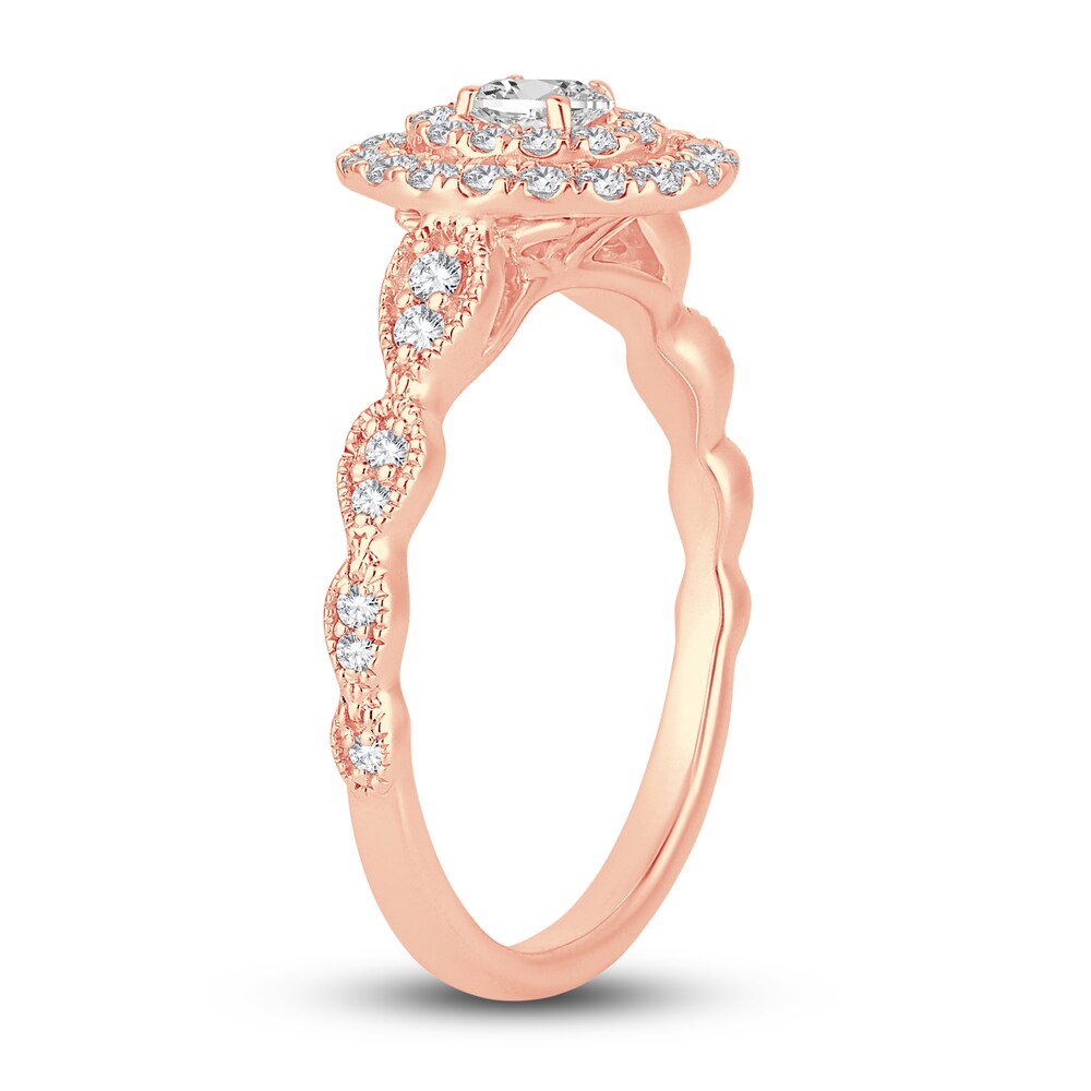 Diamond Double Halo Engagement Ring 1/2 ct tw Oval/Round 14K Rose Gold pPUMqxYf
