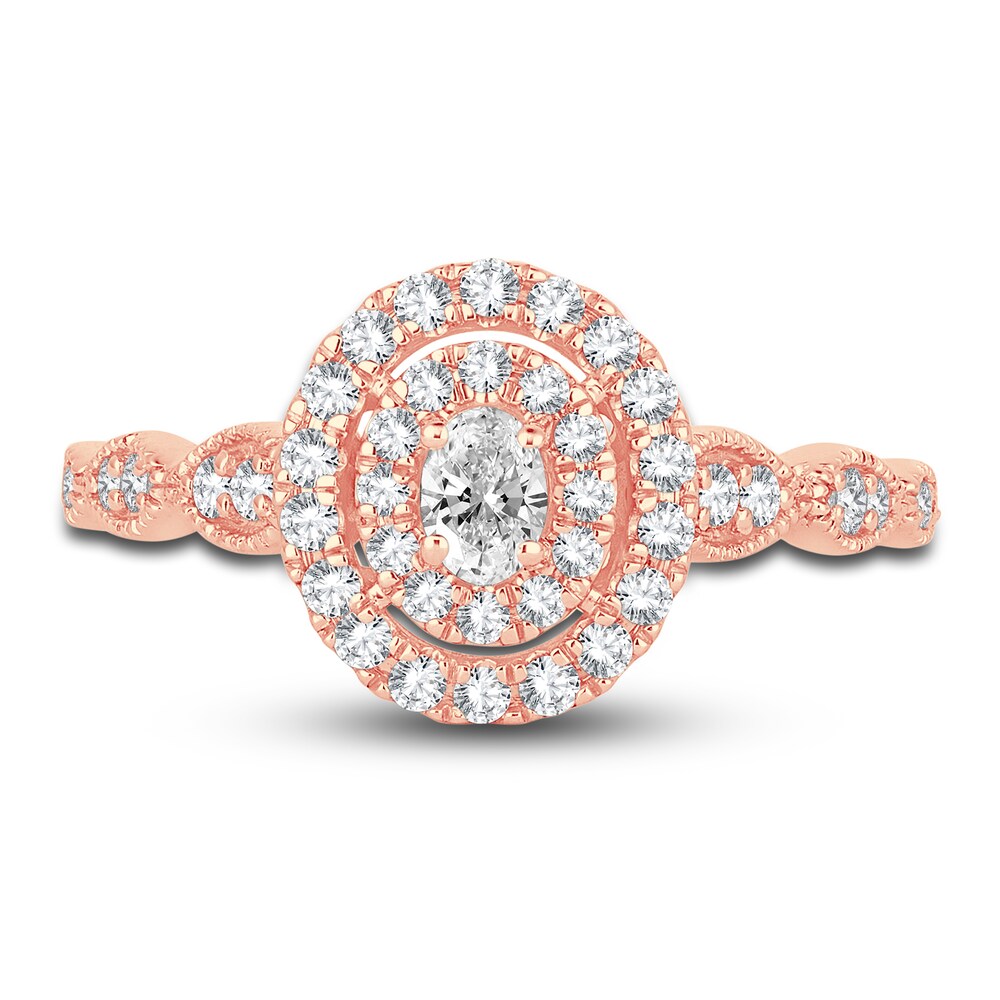 Diamond Double Halo Engagement Ring 1/2 ct tw Oval/Round 14K Rose Gold pPUMqxYf