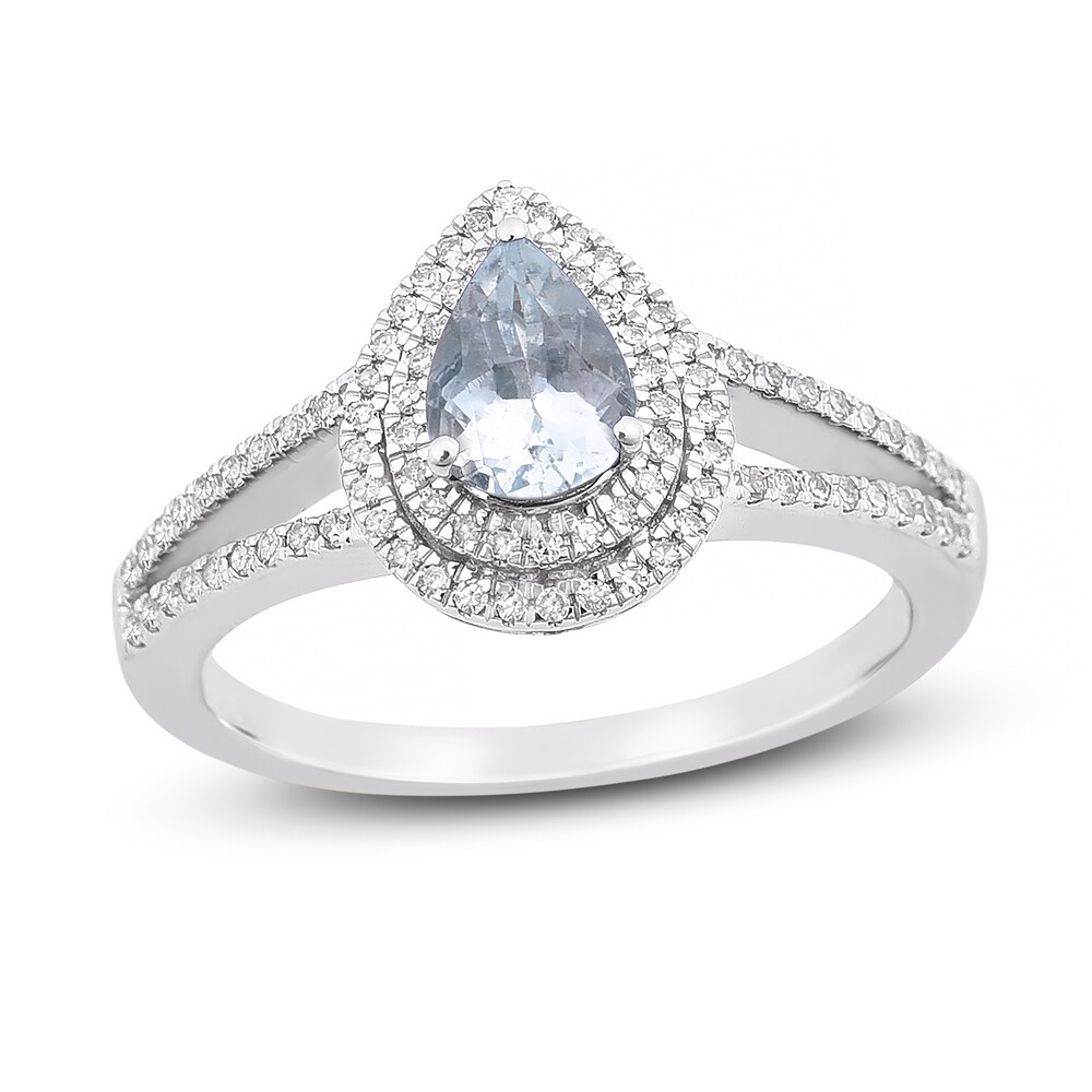 Natural Aquamarine Engagement Ring 1/4 ct tw Diamonds 14K White Gold 7.0mm x 5.0mm pZXj8Q4g