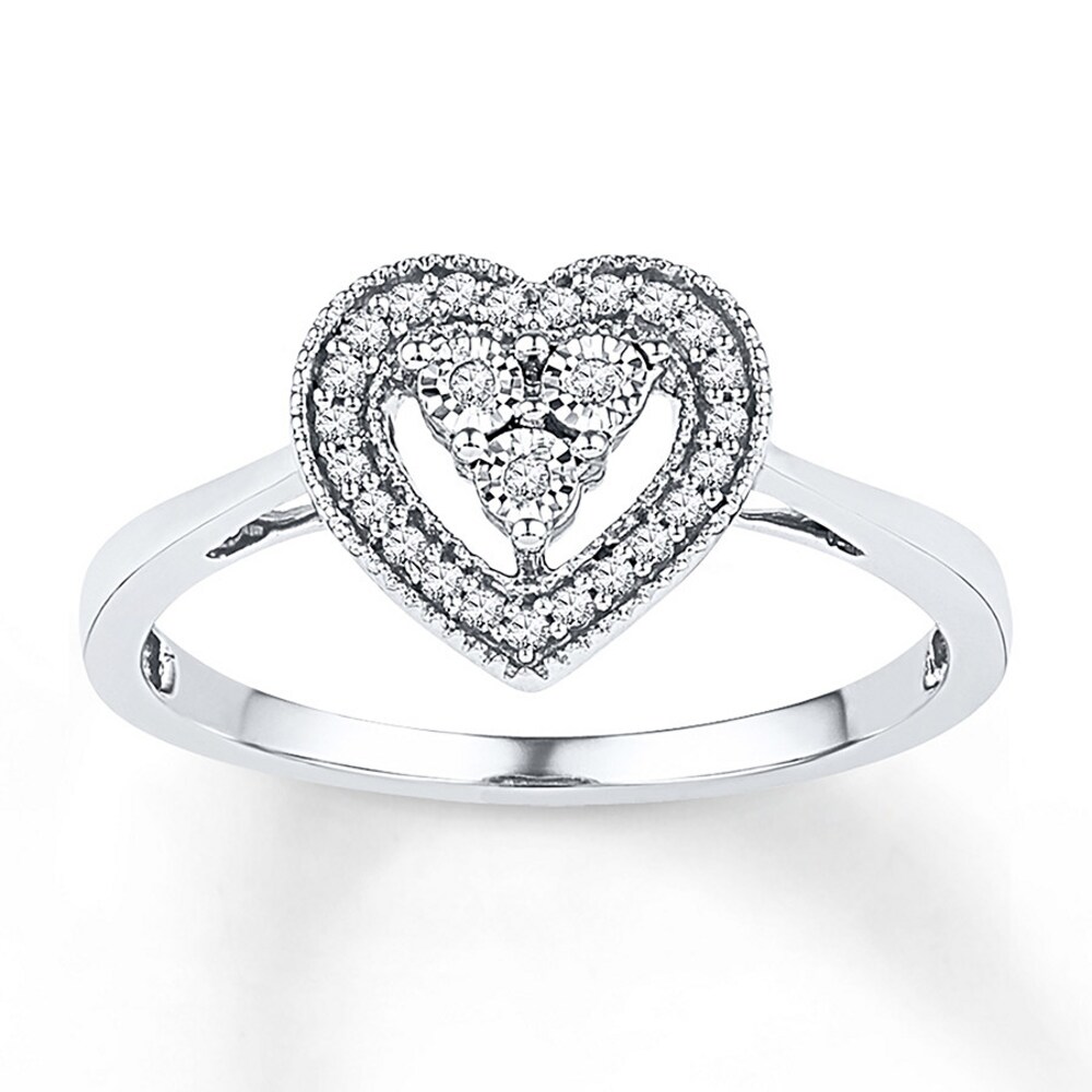 Heart Promise Ring 1/10 ct tw Diamonds 10K White Gold pteFdexR [pteFdexR]