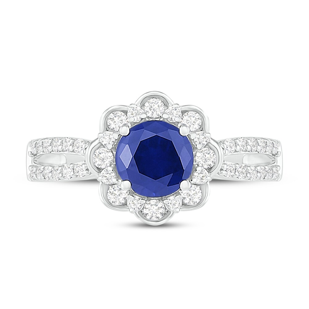 Natural Blue Sapphire Engagement Ring 3/8 ct tw Diamonds 14K White Gold q1pYgqqU