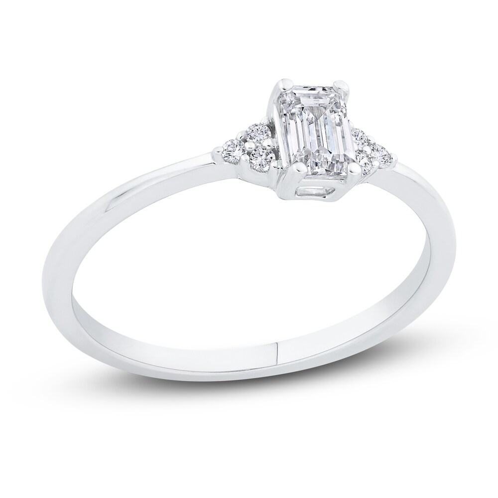 Diamond Engagement Ring 3/8 ct tw Emerald/Round 14K White Gold q5vAeN4v