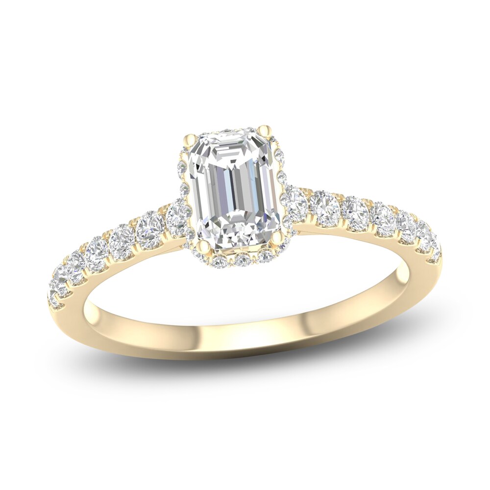 Diamond Engagement Ring 1-1/2 ct tw Round/Emerald 14K Yellow Gold qCve3mW6