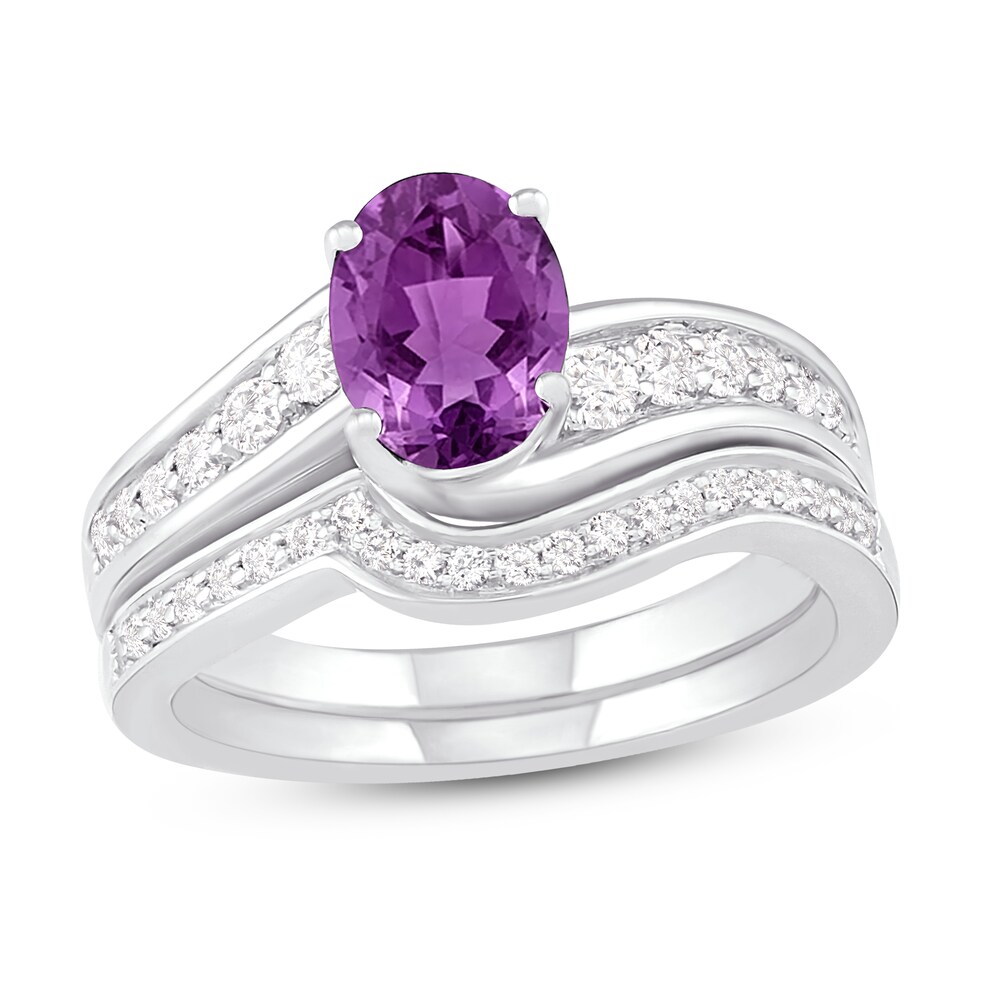 Natural Amethyst Bridal Set 3/8 ct tw Diamonds 14K White Gold qOldWOV3