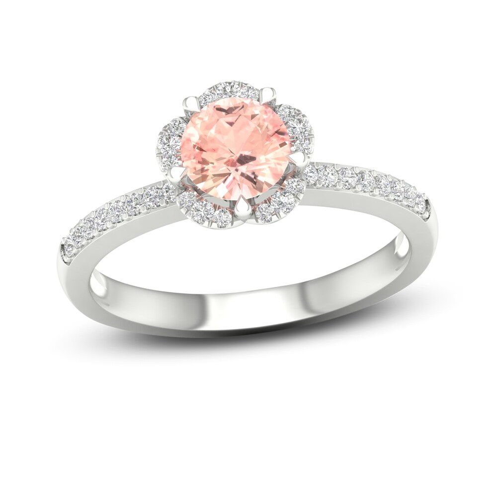 Natural Morganite Engagement Ring 1/6 ct tw Round 14K White Gold qPC5H81o