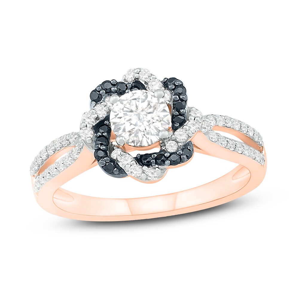 Black Diamond Engagement Ring 3/4 ct tw Round 14K Rose Gold qWLcEYfE