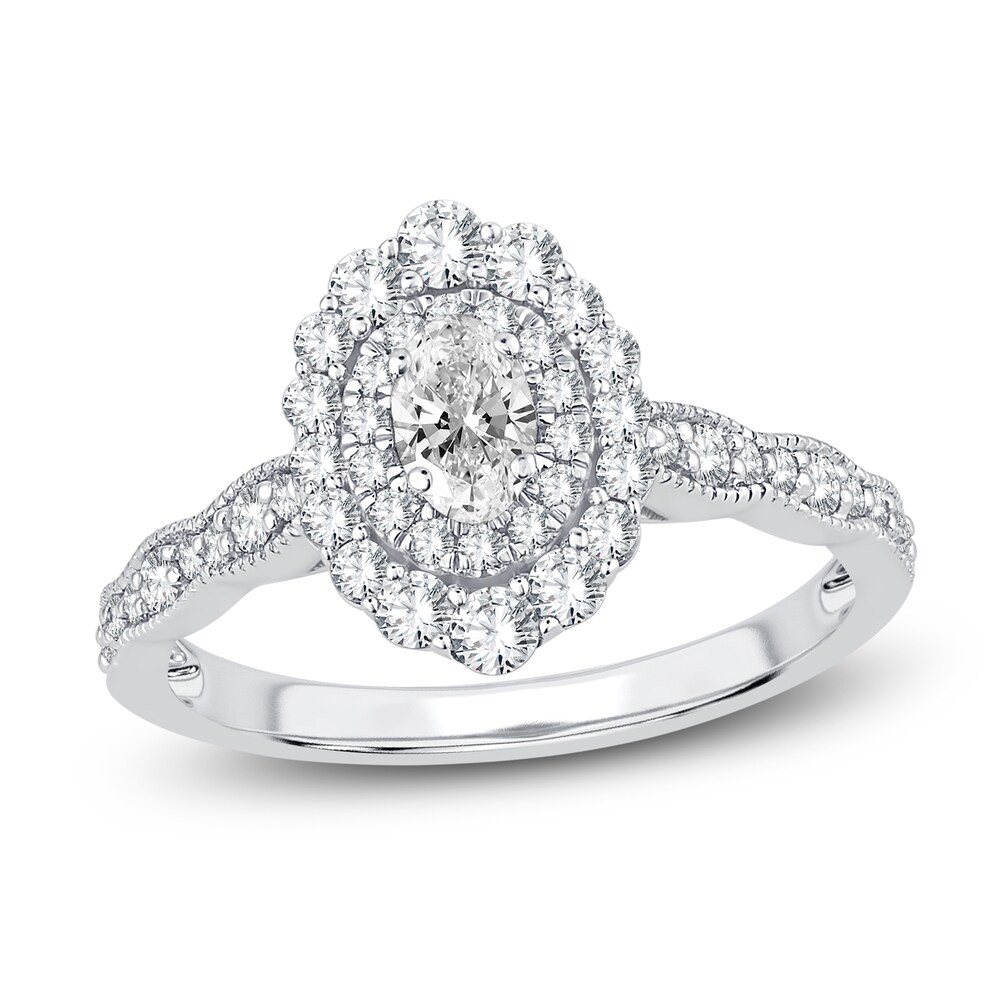 Diamond Engagement Ring 3/4 ct tw Oval/Round 14K White Gold qZGkYj3K [qZGkYj3K]