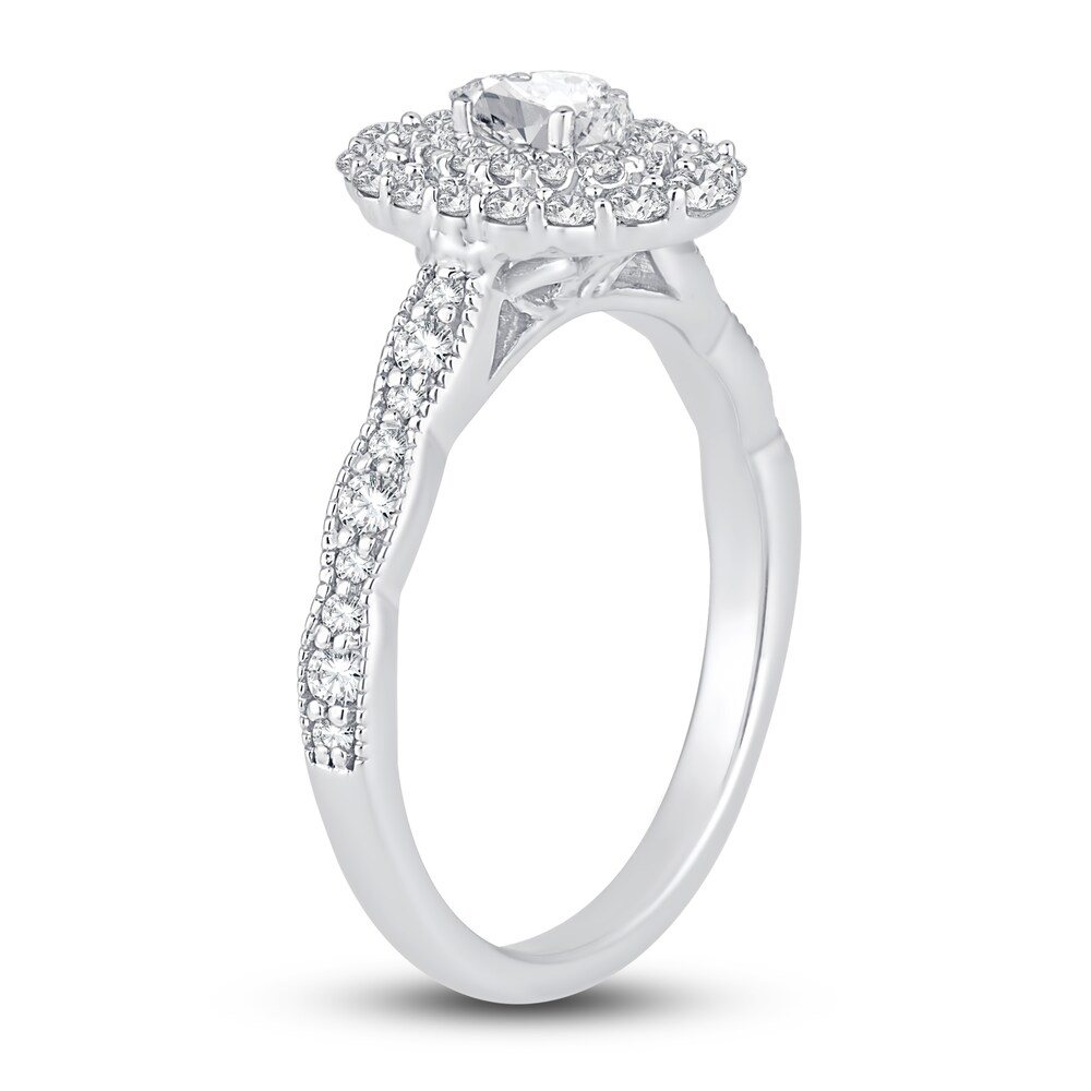 Diamond Engagement Ring 3/4 ct tw Oval/Round 14K White Gold qZGkYj3K