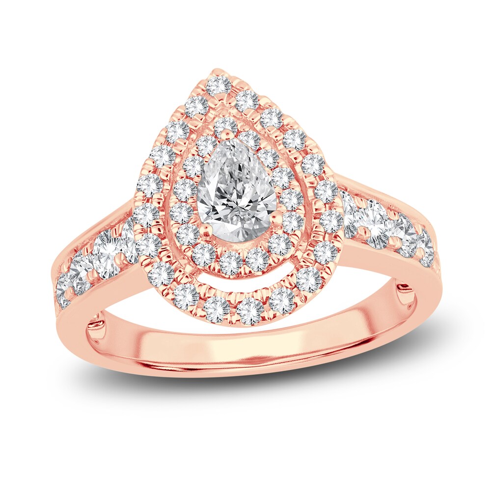 Diamond Double Halo Engagement Ring 1-1/3 ct tw Pear/Round 14K Rose Gold qbJO9LHl