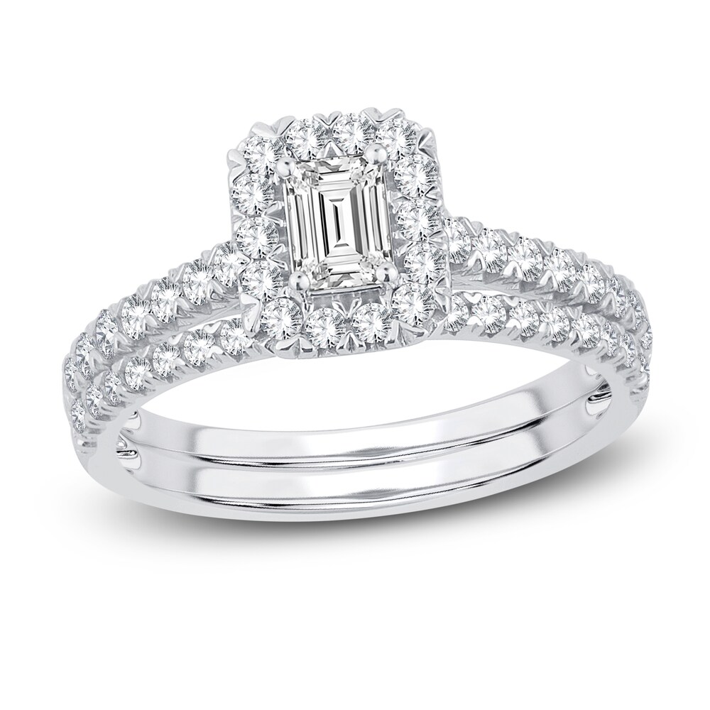 Diamond Bridal Set 1 ct tw Emerald/Round 14K White Gold qce3emdy [qce3emdy]