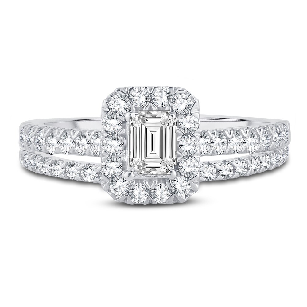 Diamond Bridal Set 1 ct tw Emerald/Round 14K White Gold qce3emdy