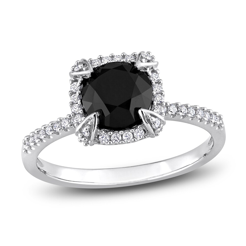 Black & White Diamond Engagement Ring 2 ct tw Round 14K White Gold qi0tNx09