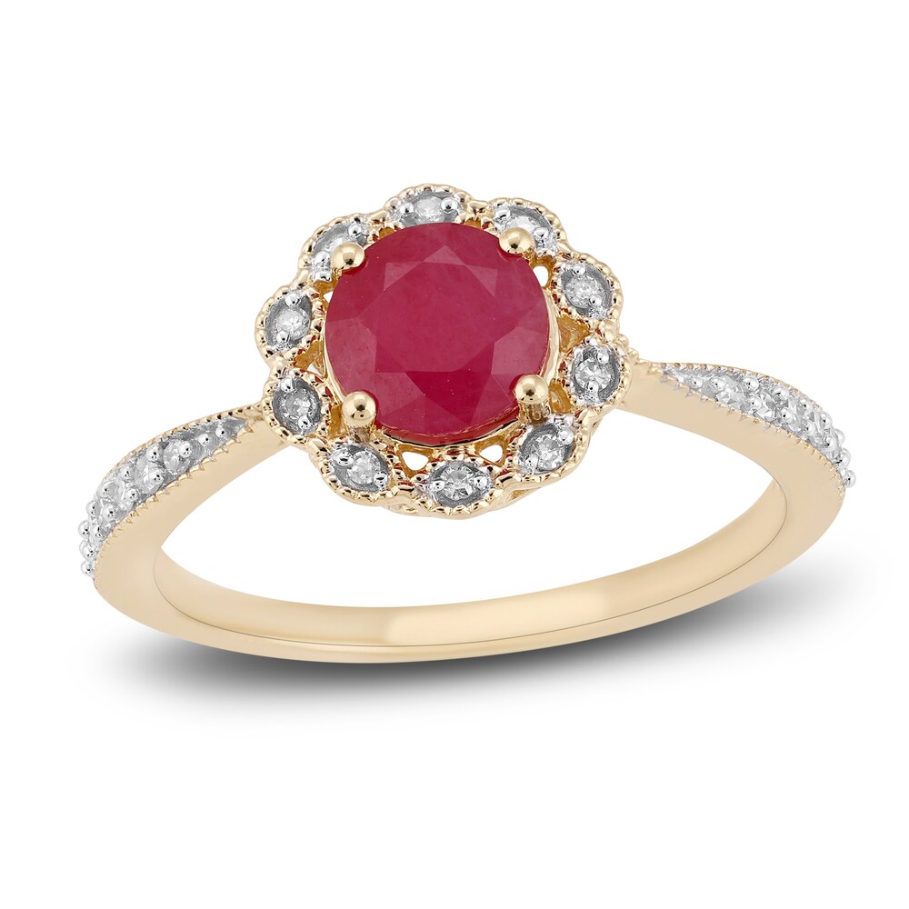 Natural Ruby Engagement Ring 1/8 ct tw Diamonds 14K Yellow Gold qx0dKBMr
