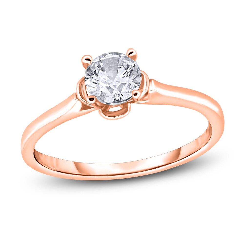 Diamond Solitaire Floral Engagement Ring 1/2 ct tw Round 14K Rose Gold (I2/I) r008R8Zu