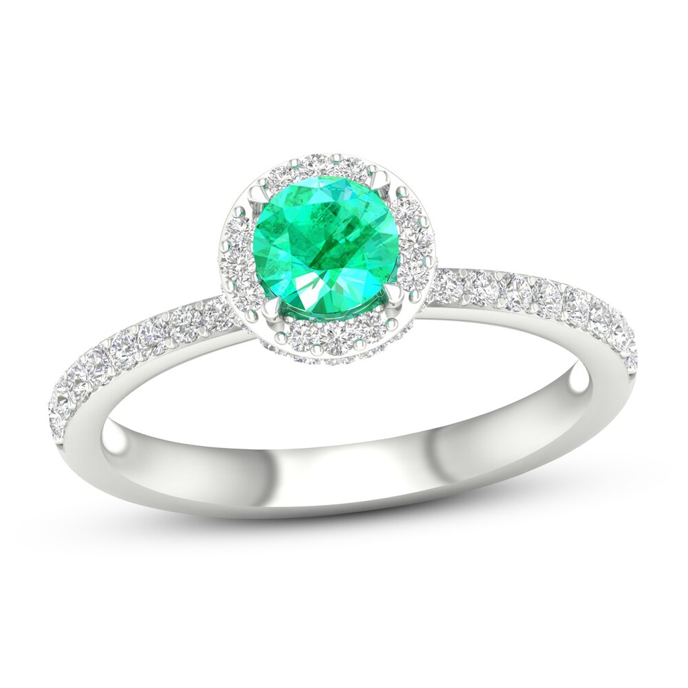 Natural Emerald Ring 3/8 ct tw Diamonds 14K White Gold r4Gd3PbC