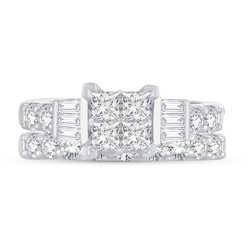Diamond Bridal Set 2 ct tw Round/Princess/Baguette 14K White Gold r7pKx75x