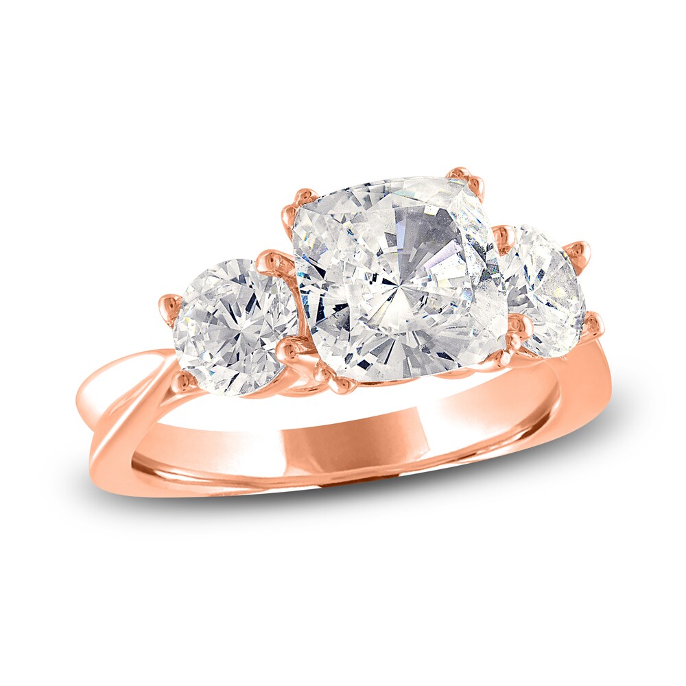 Diamond 3-Stone Ring 3 ct tw Cushion/Round 14K Rose Gold rCvMH3X3 [rCvMH3X3]