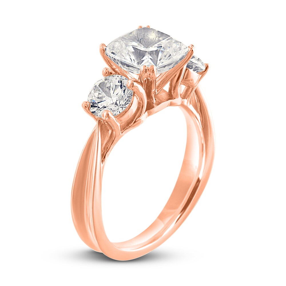 Diamond 3-Stone Ring 3 ct tw Cushion/Round 14K Rose Gold rCvMH3X3