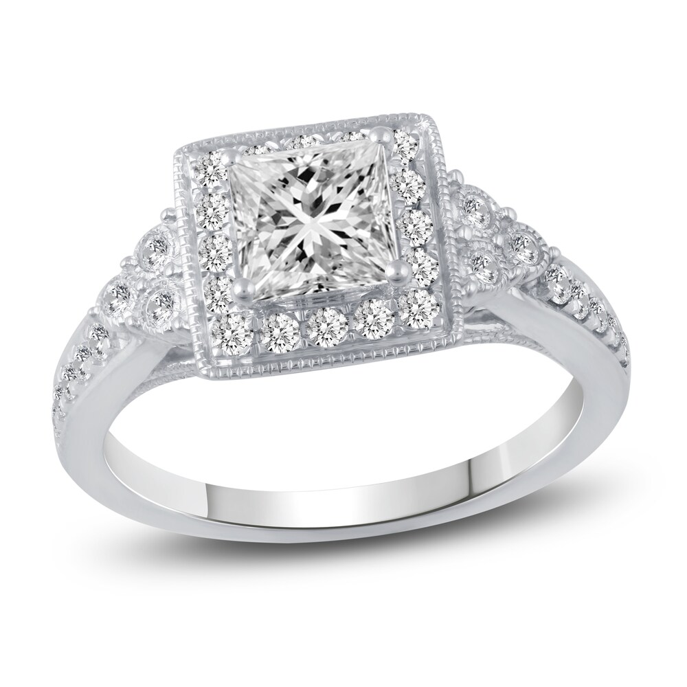 Diamond Engagement Ring 1-1/5 ct tw Princess/Round 14K White Gold rDuWQGja