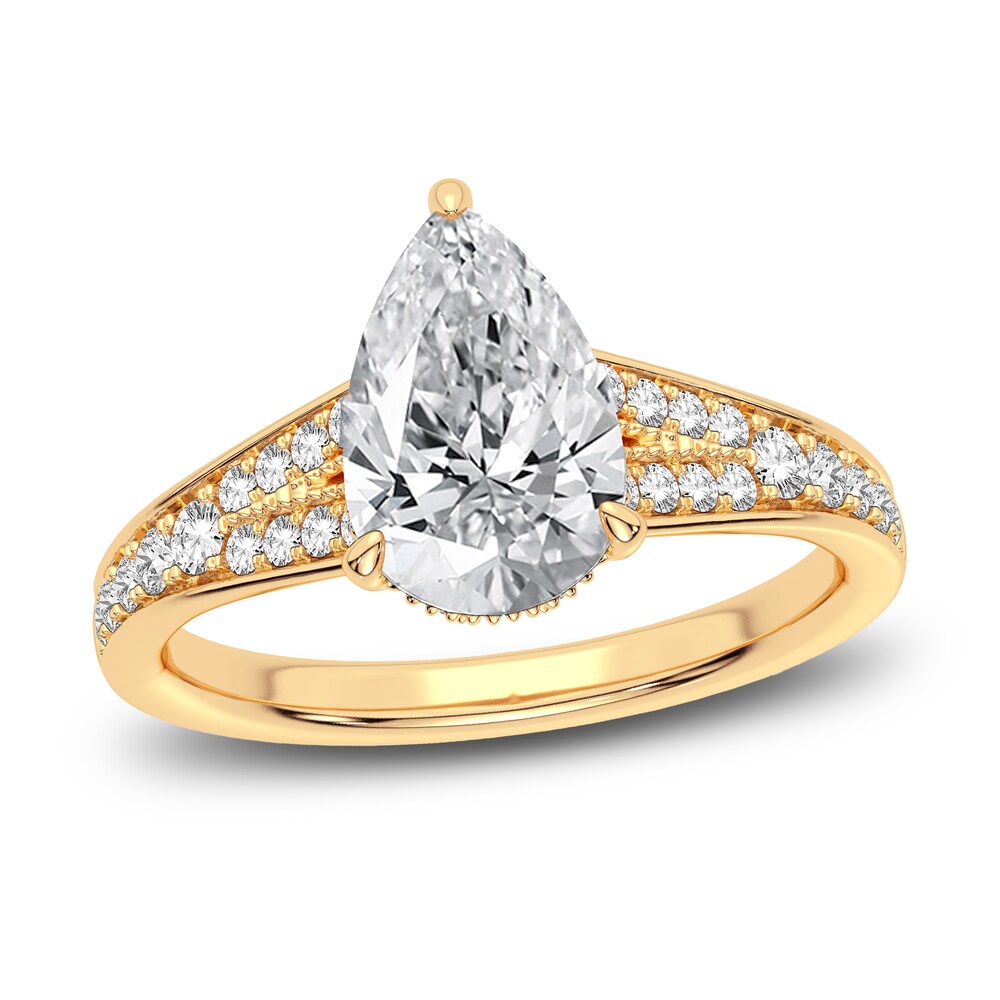 Lab-Created Diamond Engagement Ring 2-1/3 ct tw Pear/Round 14K Yellow Gold rErqOMfh