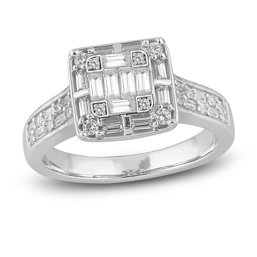 Diamond Engagement Ring 1/2 ct tw Round/Baguette 14K White Gold rLksUjfH
