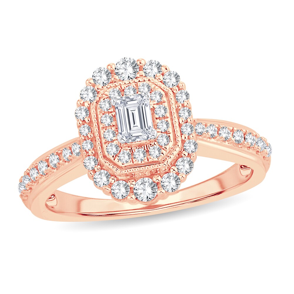 Diamond Ring 5/8 ct tw Emerald-cut 14K Rose Gold rMyq776C
