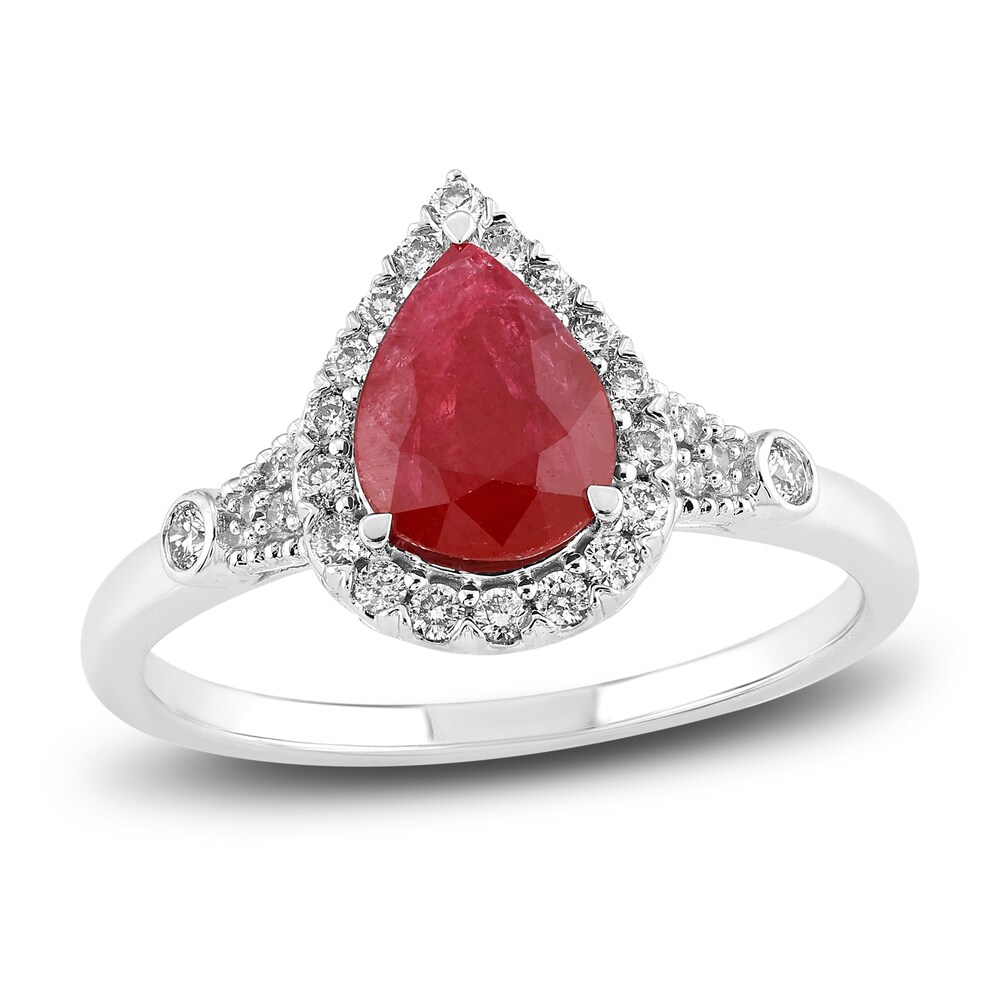 Natural Ruby Engagement Ring 1/5 ct tw Diamonds 14K White Gold rPaCHW7p