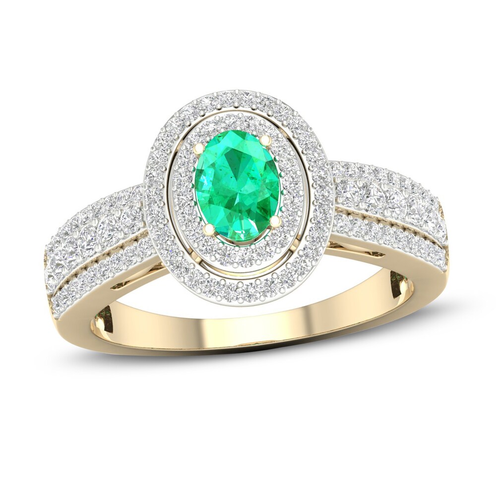 Diamond & Natural Emerald Engagement Ring 3/8 ct tw Round 14K Yellow Gold rREe4GXS
