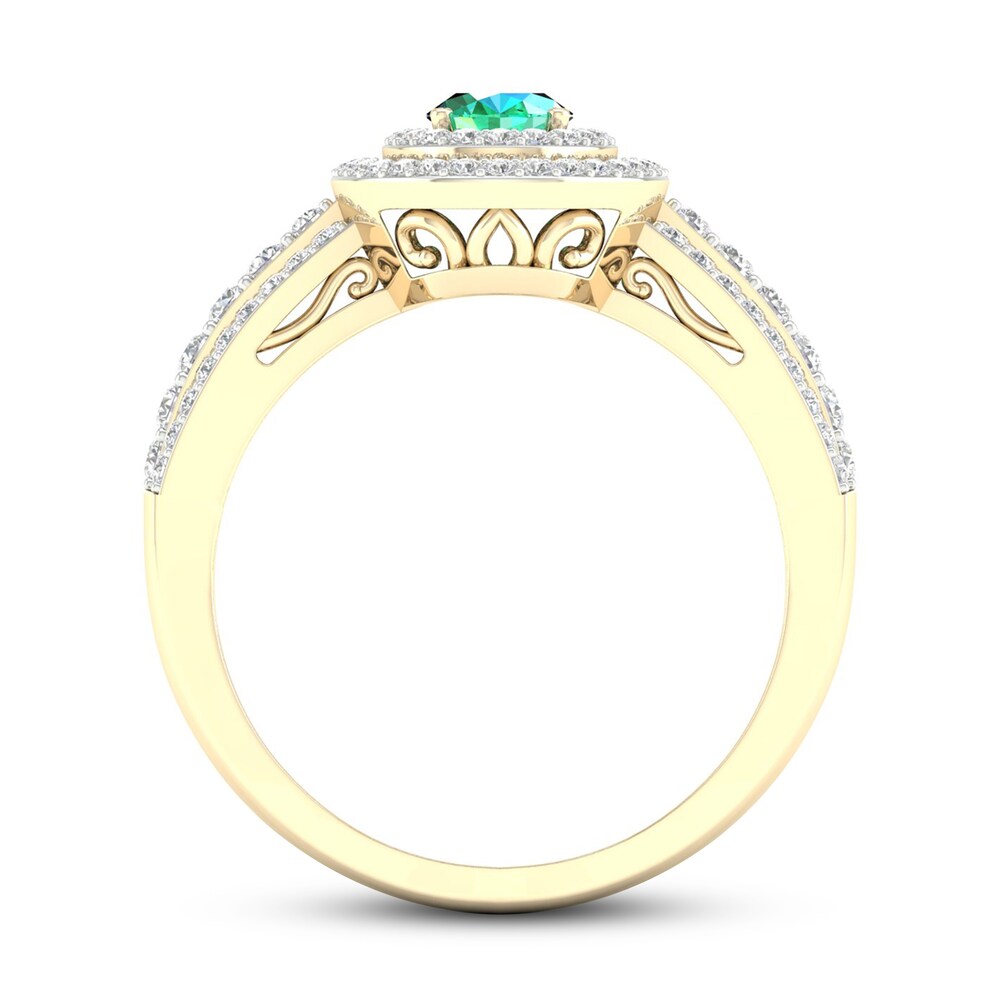 Diamond & Natural Emerald Engagement Ring 3/8 ct tw Round 14K Yellow Gold rREe4GXS