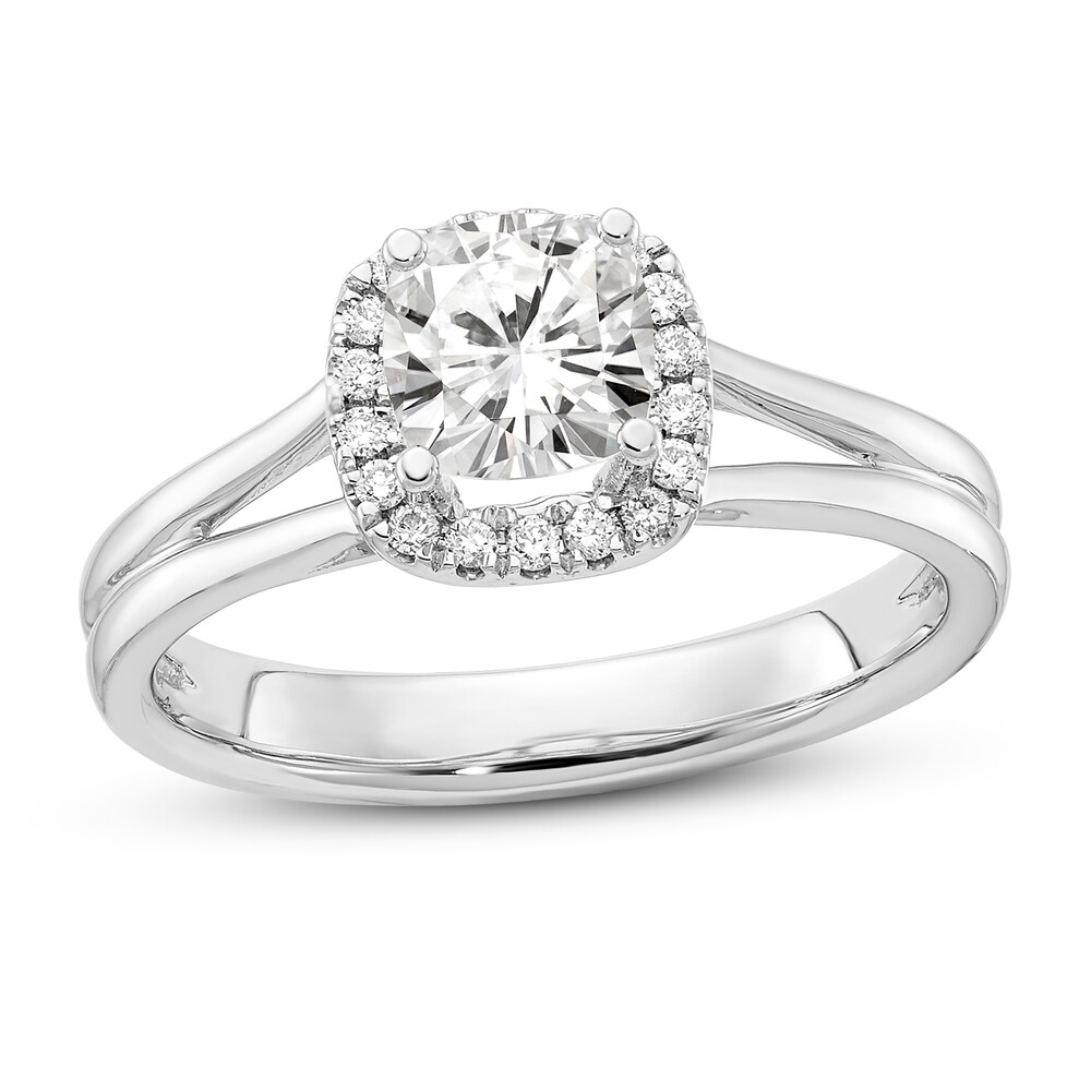Diamond Halo Engagement Ring 3/4 ct tw Cushion/Round 14K White Gold rpMk5vyH
