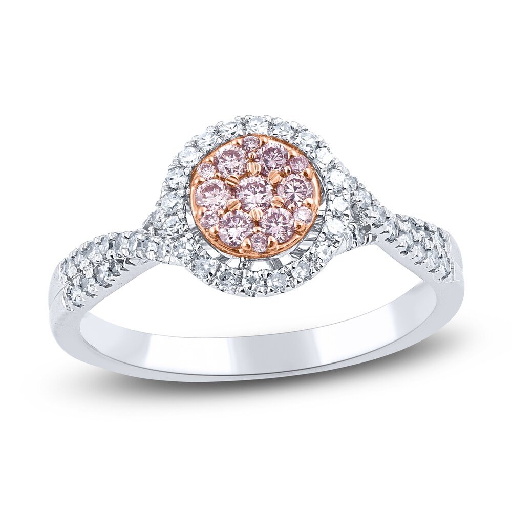 Pink & White Diamond Engagement Ring 1/2 ct tw Round 14K Two-Tone Gold ruxsjyz5