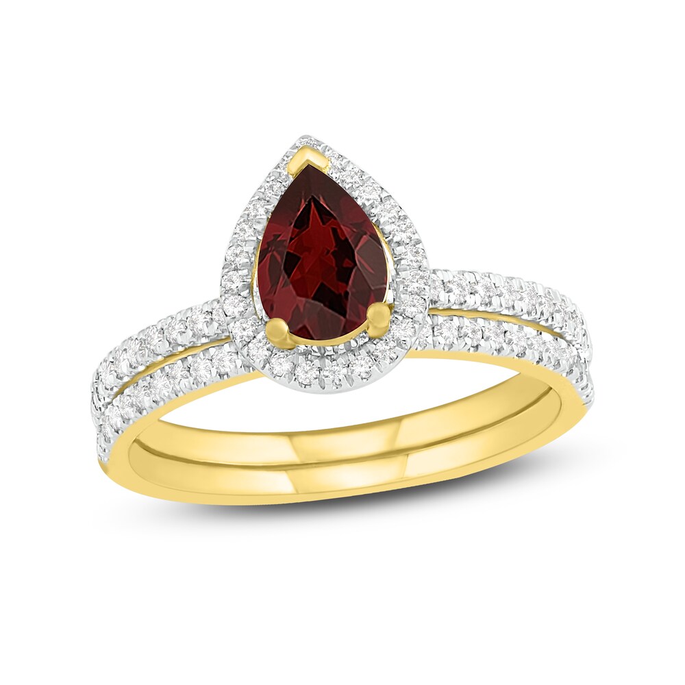 Natural Garnet Bridal Set 1/3 ct tw Diamonds 14K Yellow Gold rxEFwhtY