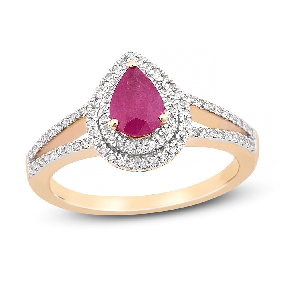 Natural Ruby Engagement Ring 1/4 ct tw Diamonds 14K Yellow Gold sA2n4U4X