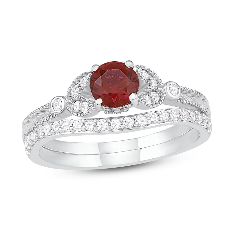 Natural Garnet Bridal Set 1/4 ct tw Diamonds 14K White Gold sAbGPUNB