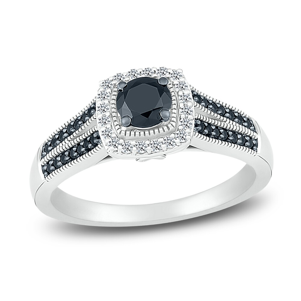 Black Diamond Engagement Ring 3/4 ct tw Round 10K White Gold sCzfnDSN