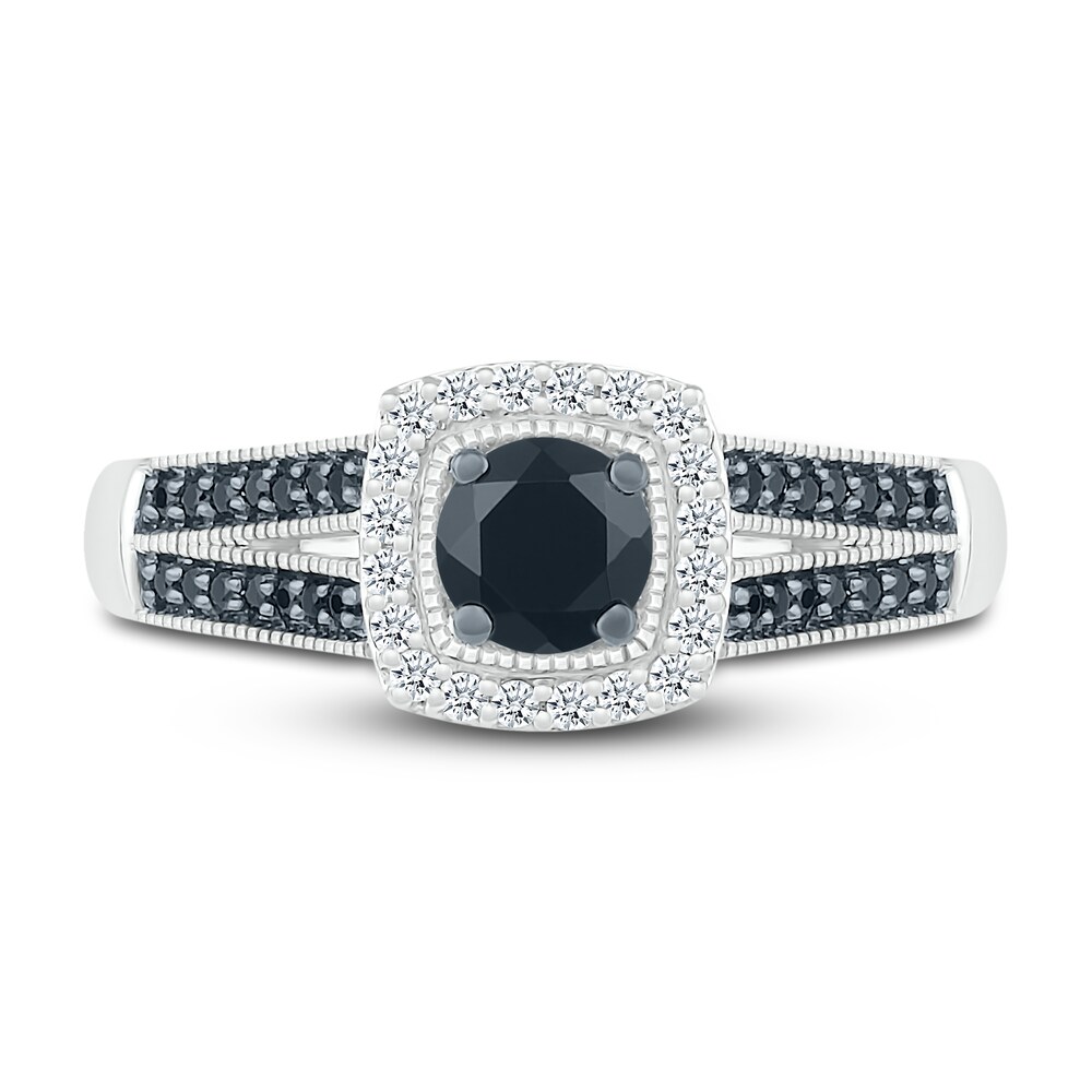 Black Diamond Engagement Ring 3/4 ct tw Round 10K White Gold sCzfnDSN