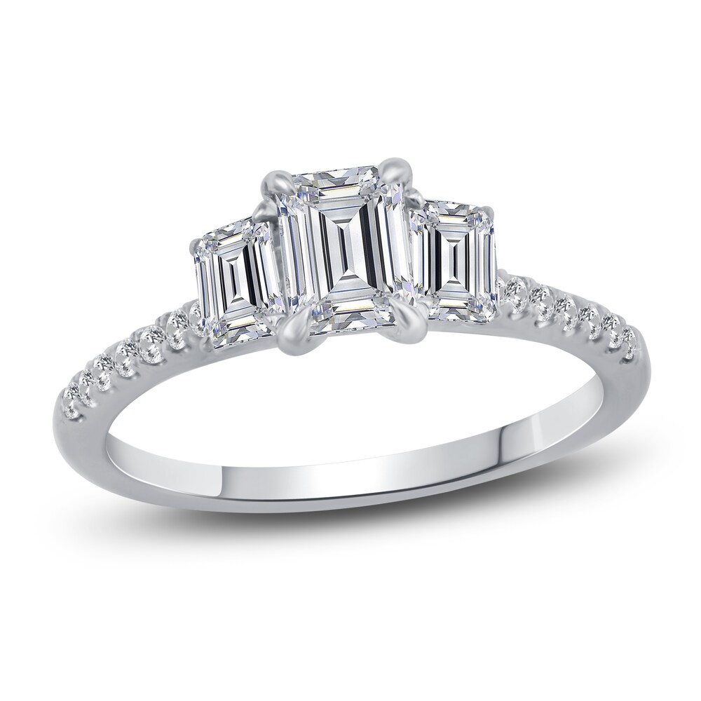 Diamond 3-Stone Engagement Ring 1-1/10 ct tw Emerald/Round Platinum sDsp2Hb8