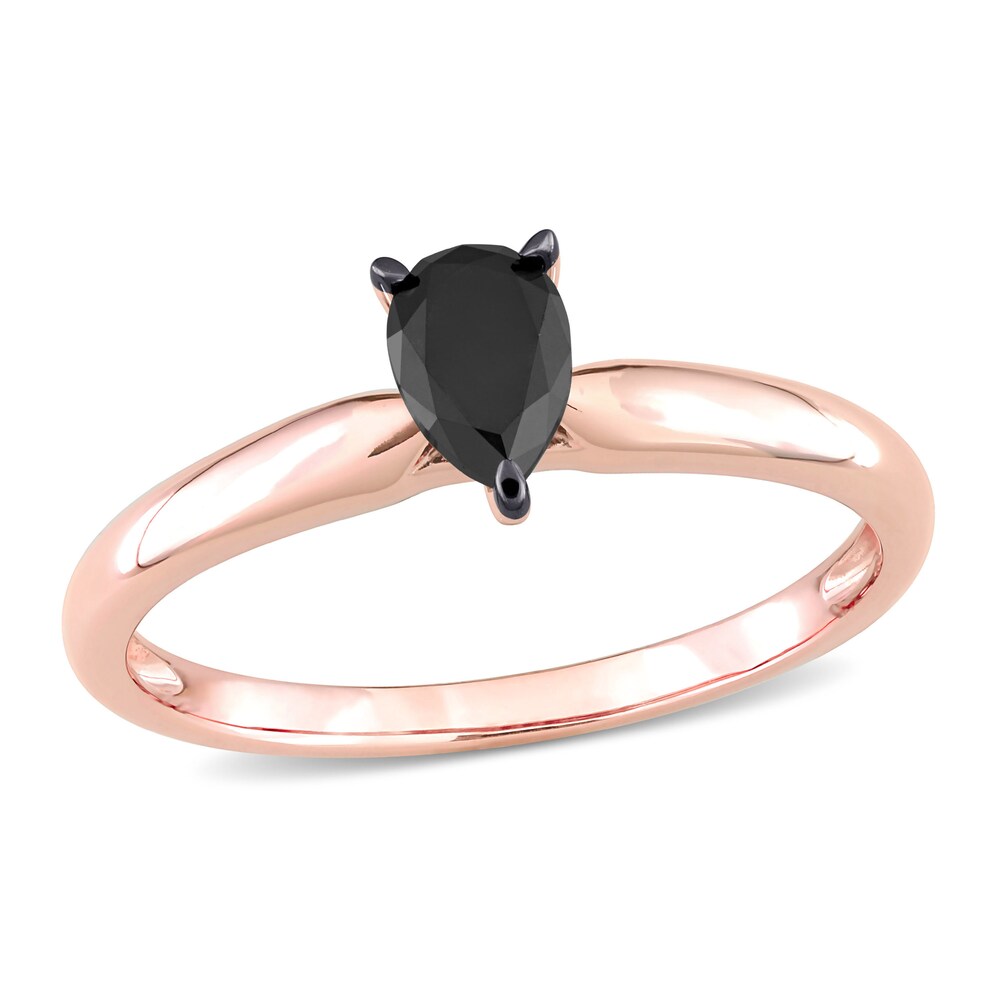 Black Diamond Solitaire Engagement Ring 1/2 ct tw Pear-shaped 14K Rose Gold sIDXx73x