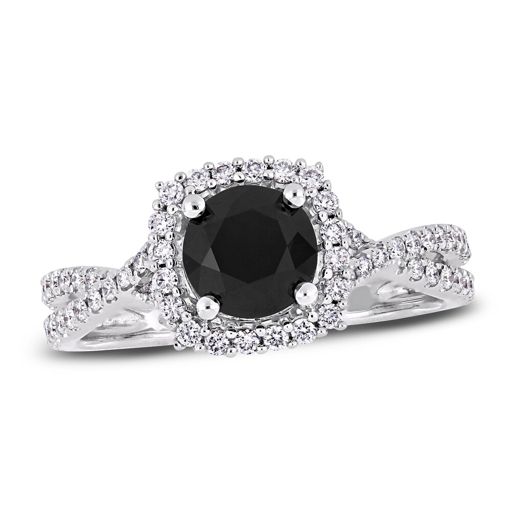 Black & White Diamond Halo Engagement Ring 1-1/2 ct tw Round 14K White Gold seVh0Kh8