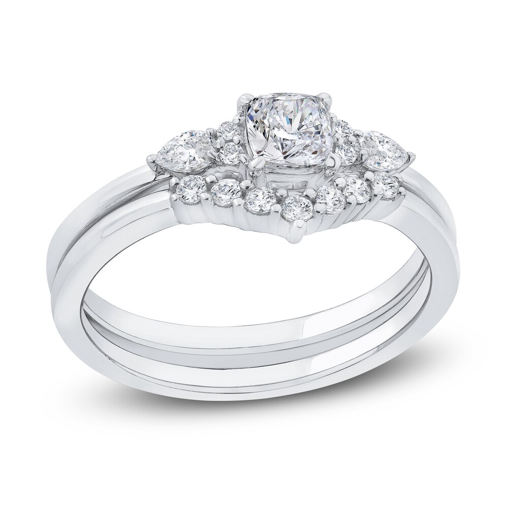Diamond Engagement Ring 5/8 ct tw Cushion/Round/Pear-shaped 14K White Gold sjKF8W7j