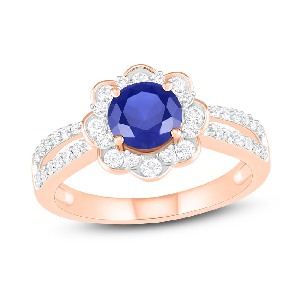 Natural Blue Sapphire Engagement Ring 3/8 ct tw Diamonds 14K Rose Gold spO3XWCe