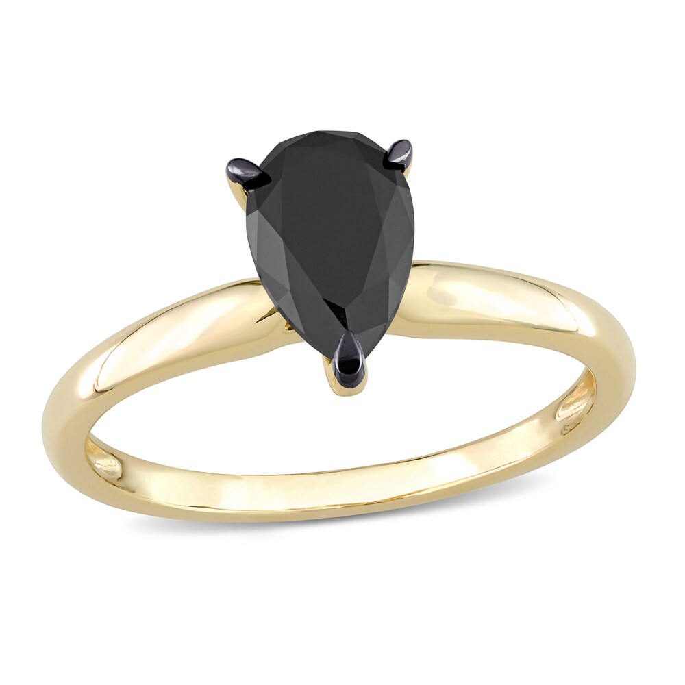 Black Diamond Solitaire Engagement Ring 1 ct tw Pear-shaped 14K Yellow Gold ss6K9ZR9
