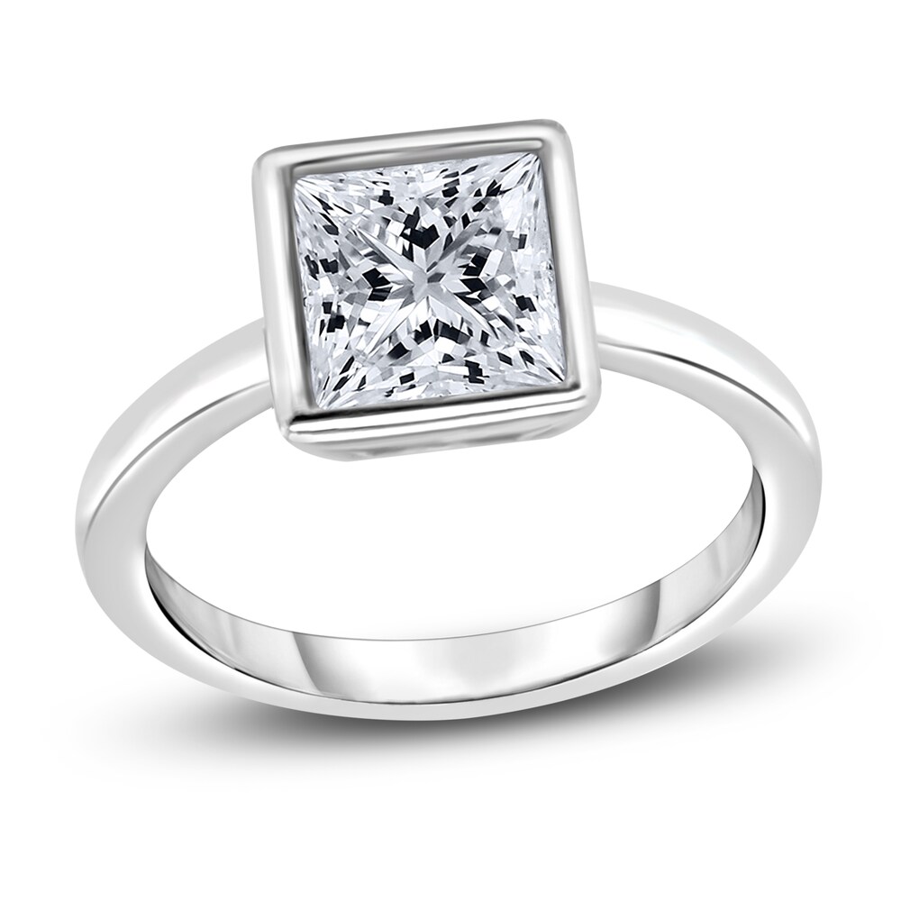 Diamond Solitaire Engagement Ring 2 ct tw Bezel-Set Princess 14K White Gold (I2/I) svLxiQ1M [svLxiQ1M]