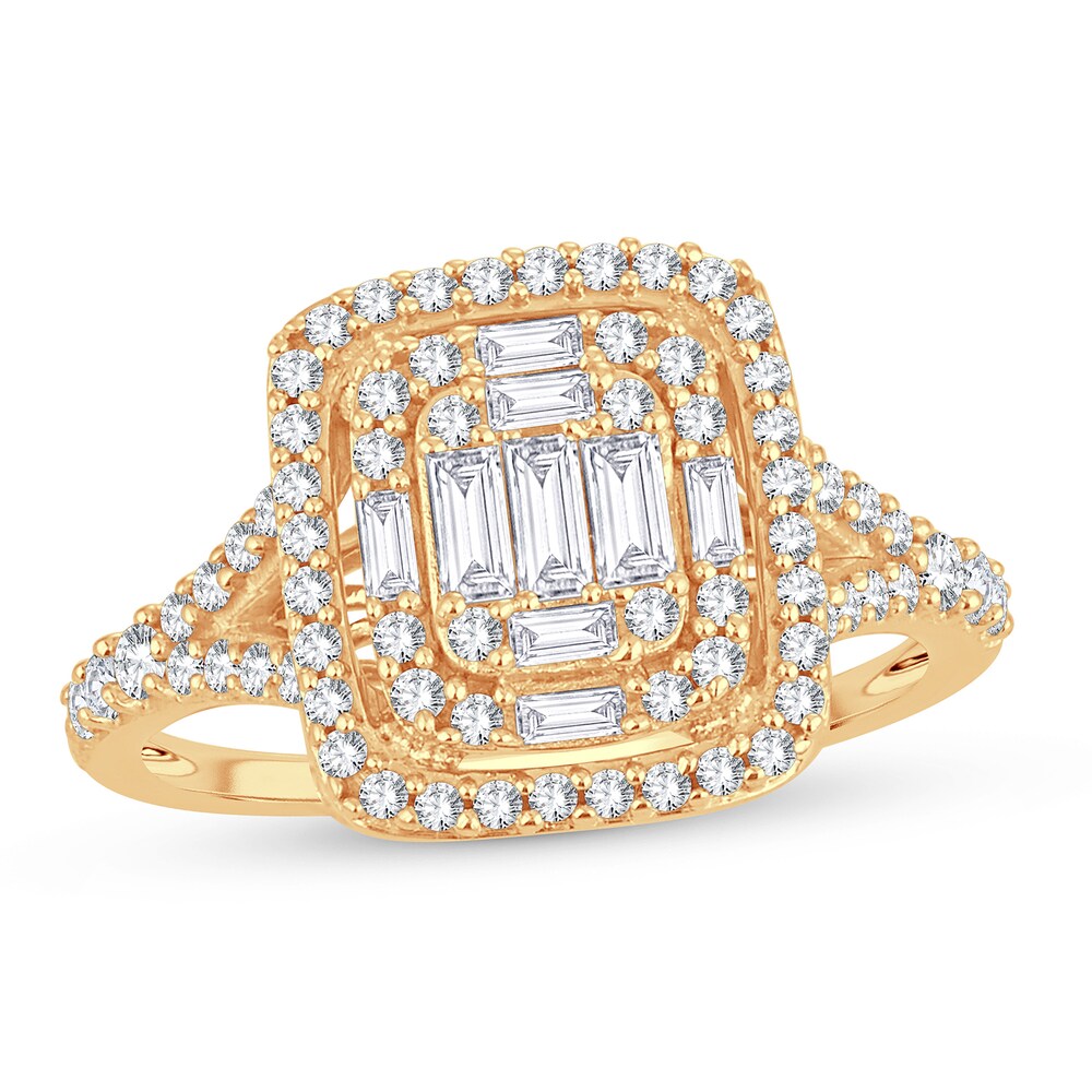 Diamond Ring 3/4 ct tw Round/Baguette 14K Yellow Gold t30kRjbD