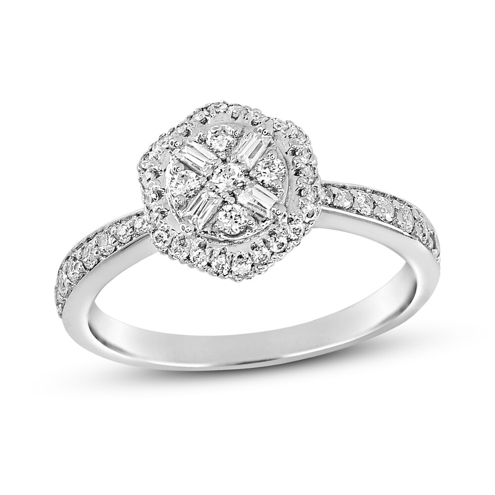 Diamond Engagement Ring 3/4 ct tw Round/Baguette 14K White Gold t32Vh2Vi