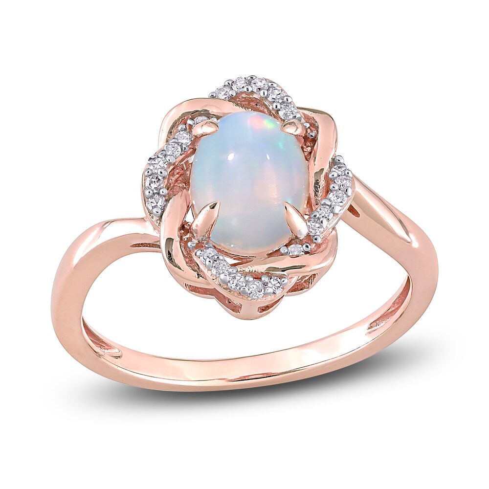 Created White Opal Engagement Ring 1/10 ct tw Diamonds 10K Rose Gold tF13s9jW