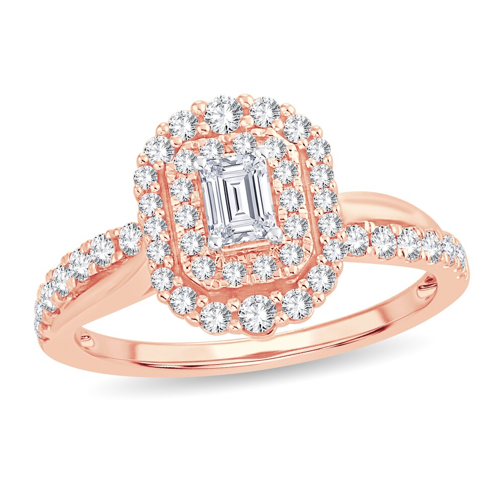 Diamond Ring 3/4 ct tw Emerald-cut 14K Rose Gold tHJ3fwB0