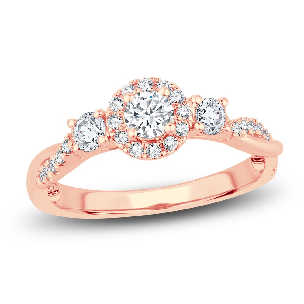 Diamond Halo Ring 3/8 ct tw Round 14K Rose Gold tLqnjVqX