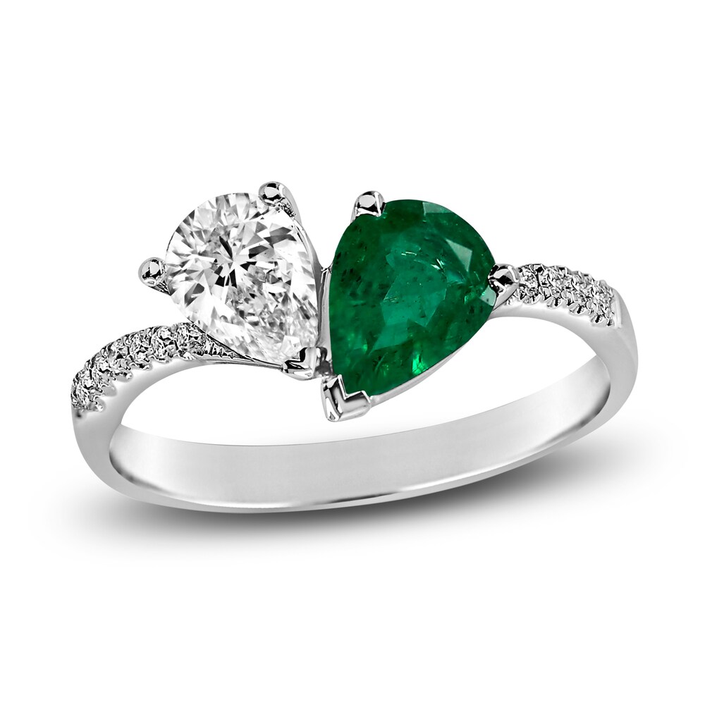 Natural Emerald Engagement Ring 1/2 ct tw Diamonds 14K White Gold tNetD9ir