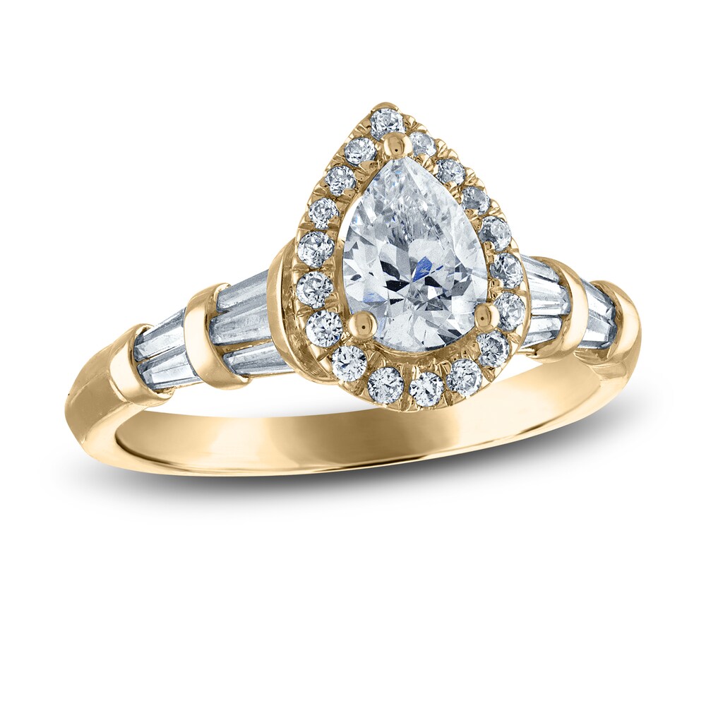 Certified Diamond Engagement Ring 1 ct tw Pear/Round /Baguette 14K Yellow Gold tQnpEFuo